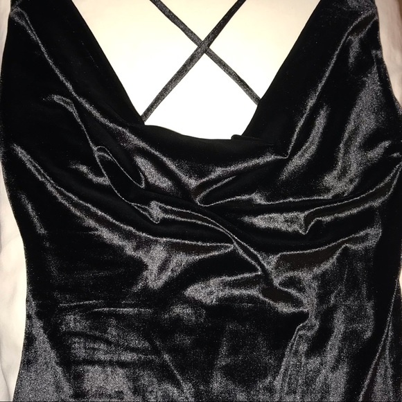 Cowl Neck Strappy Back Velvet Dress - Picture 5 of 6